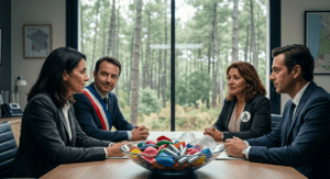 Réunion des partenaires du Club des Mécènes de la Route à Dax : élus, chefs d'entreprise et assureurs engagés avec l'Association RFB pour la prévention routière dans les Landes.